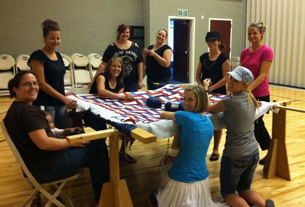 Tying our Wounded Warrior Quilt
