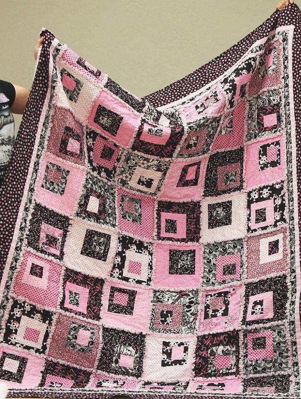Pink and Black Rag Quilt