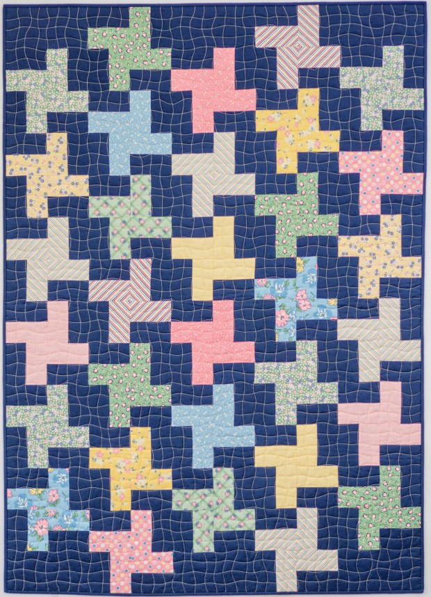 Contrasting thread on pinwheels quilt. Quilted with BERNINA dual feed during Craftsy filming.