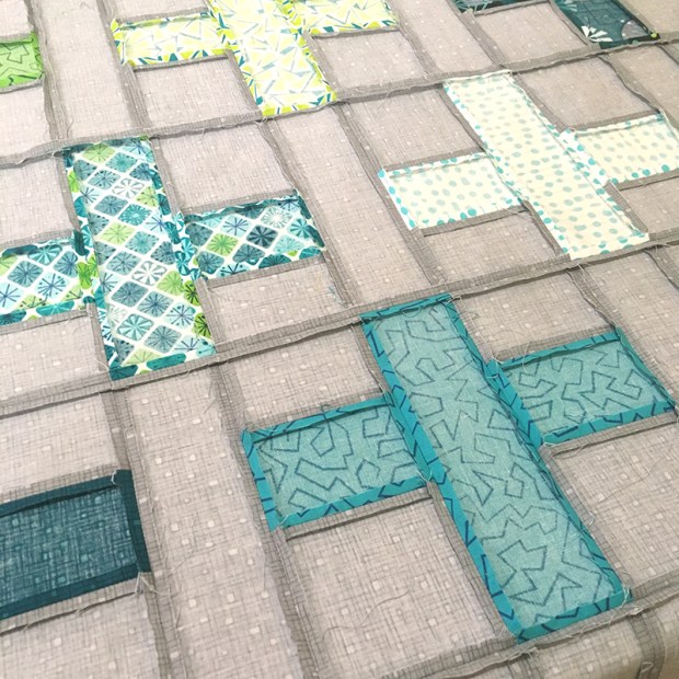 Seams Pressed Open - Cool Colorway, Fandangle Fabric, Surplus Strips Quilt