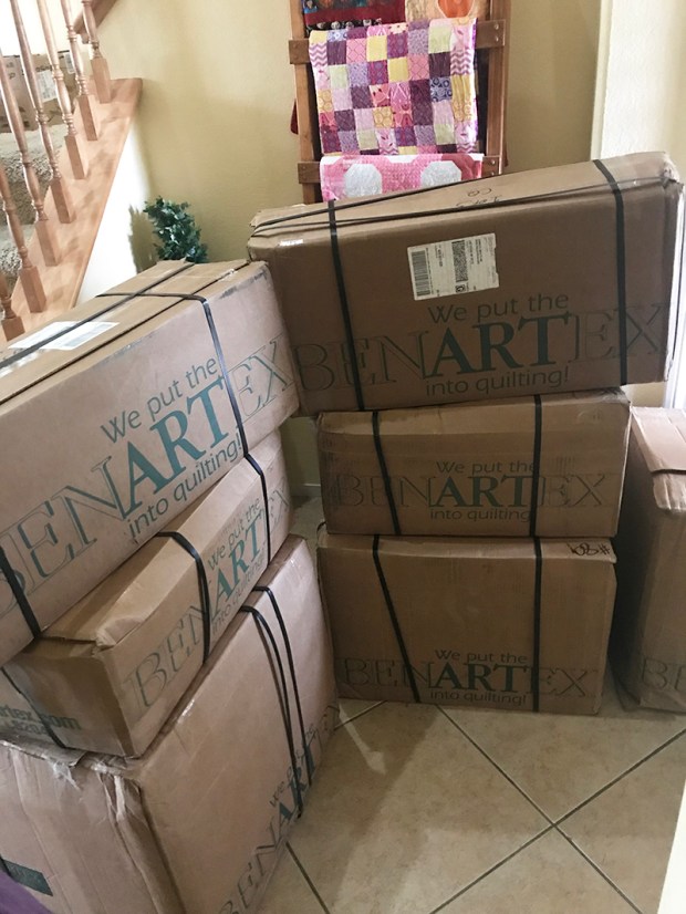 Boxes of Fandangle Fabric shipped from Benartex
