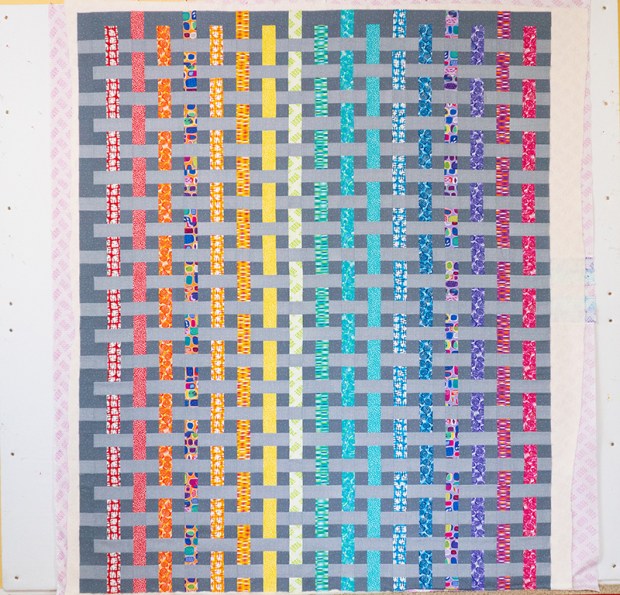 Adding the quilt top for basting