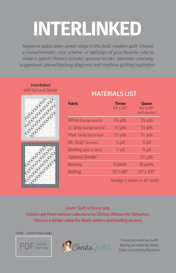 Interlinked quilt pattern by Christa Watson of Christa Quilts