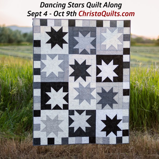 Dancing Stars quilt pattern in black and white by Christa Watson